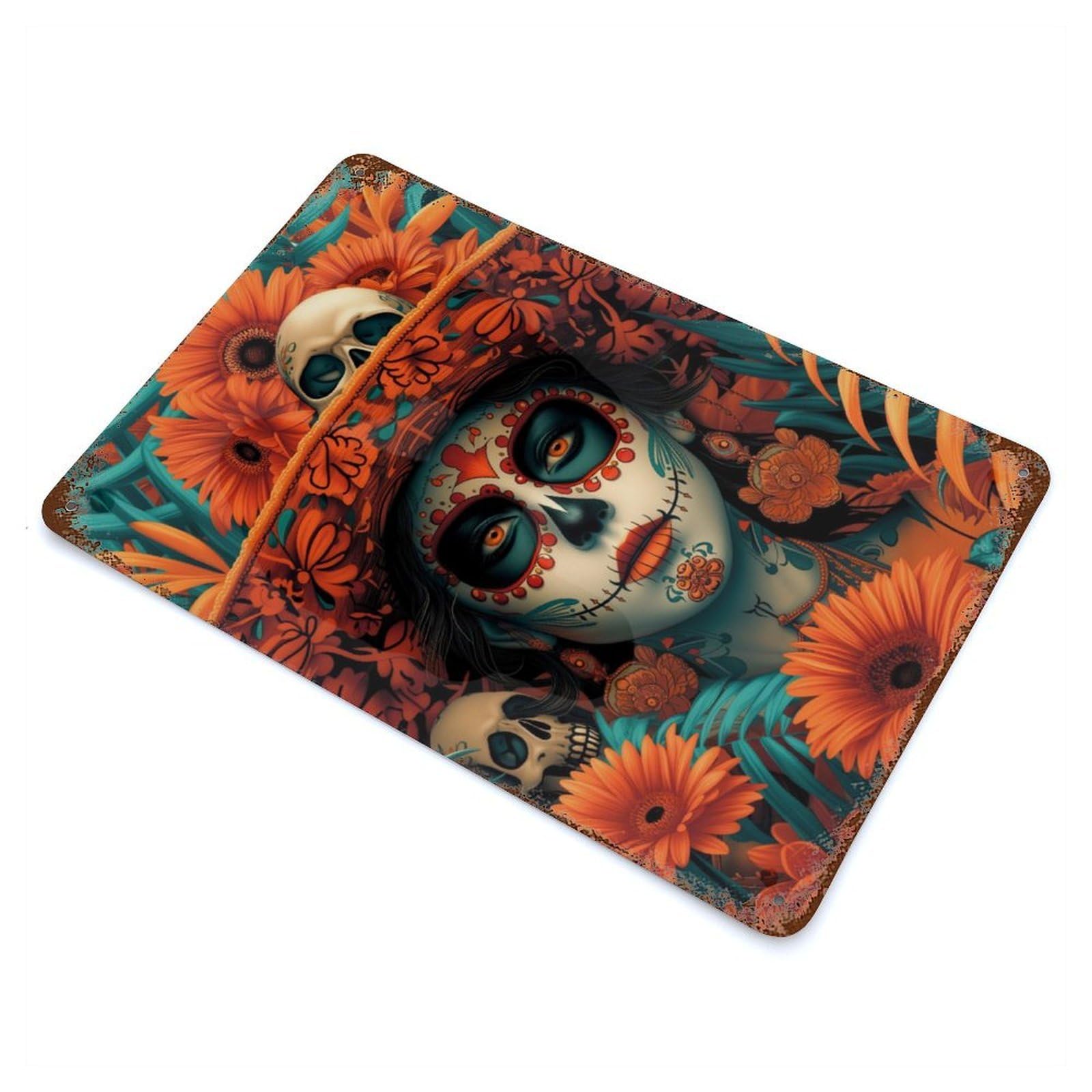 Calavera Catrina Vintage Rust Metal Sign 11.8"x7.9", for Basement, Hobby Room And Garage Decor, Farmhouse Wall Decor