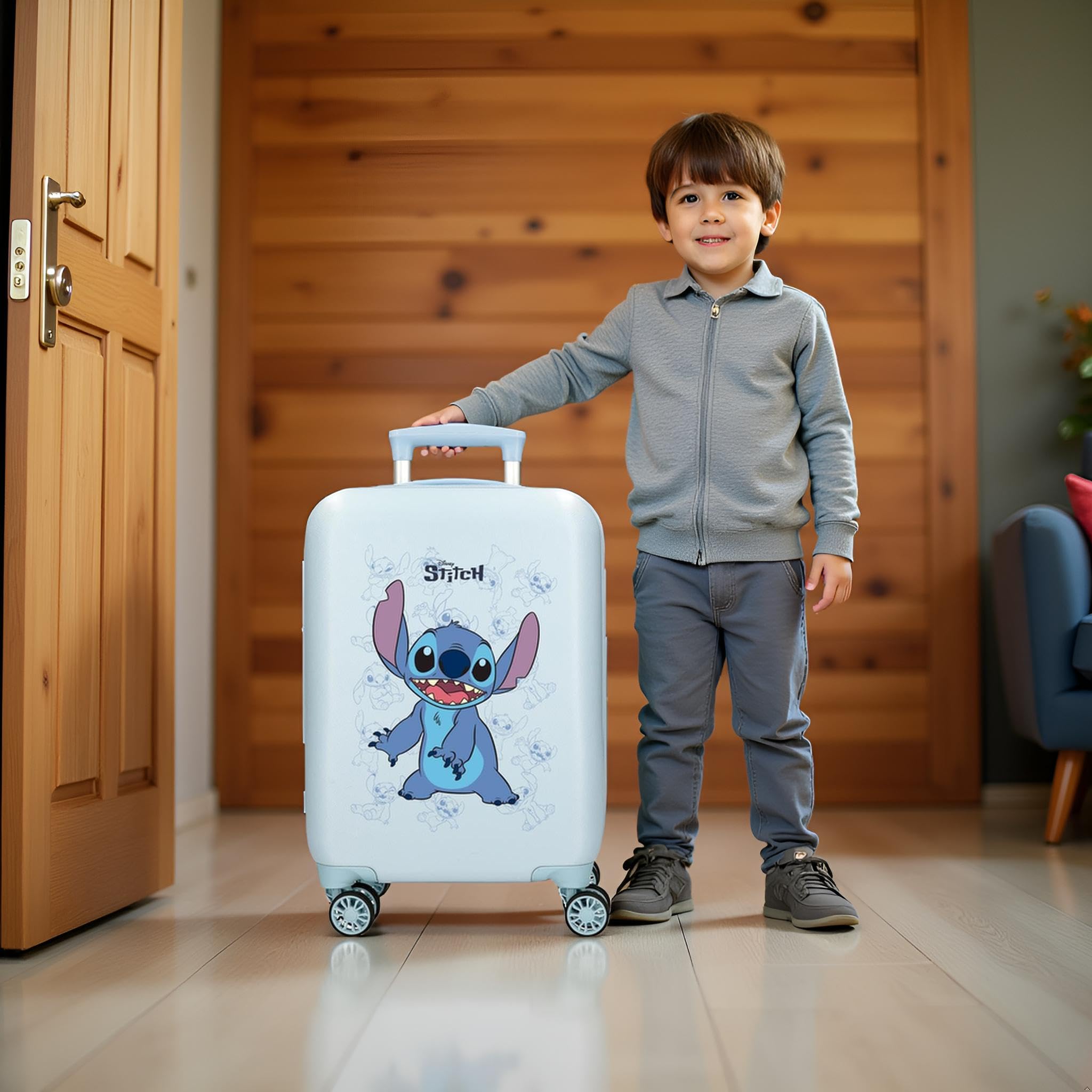 Joumma Bags Disney Happy Stitch Walizki kabinowe, zestaw walizek, wykonany z tworzywa ABS, trwały i lekki materiał, zamek szyfrowy, plecaki szkolne, plecaki dziecięce, Zadowolony(-a), 33 x 50 x 20 cm,