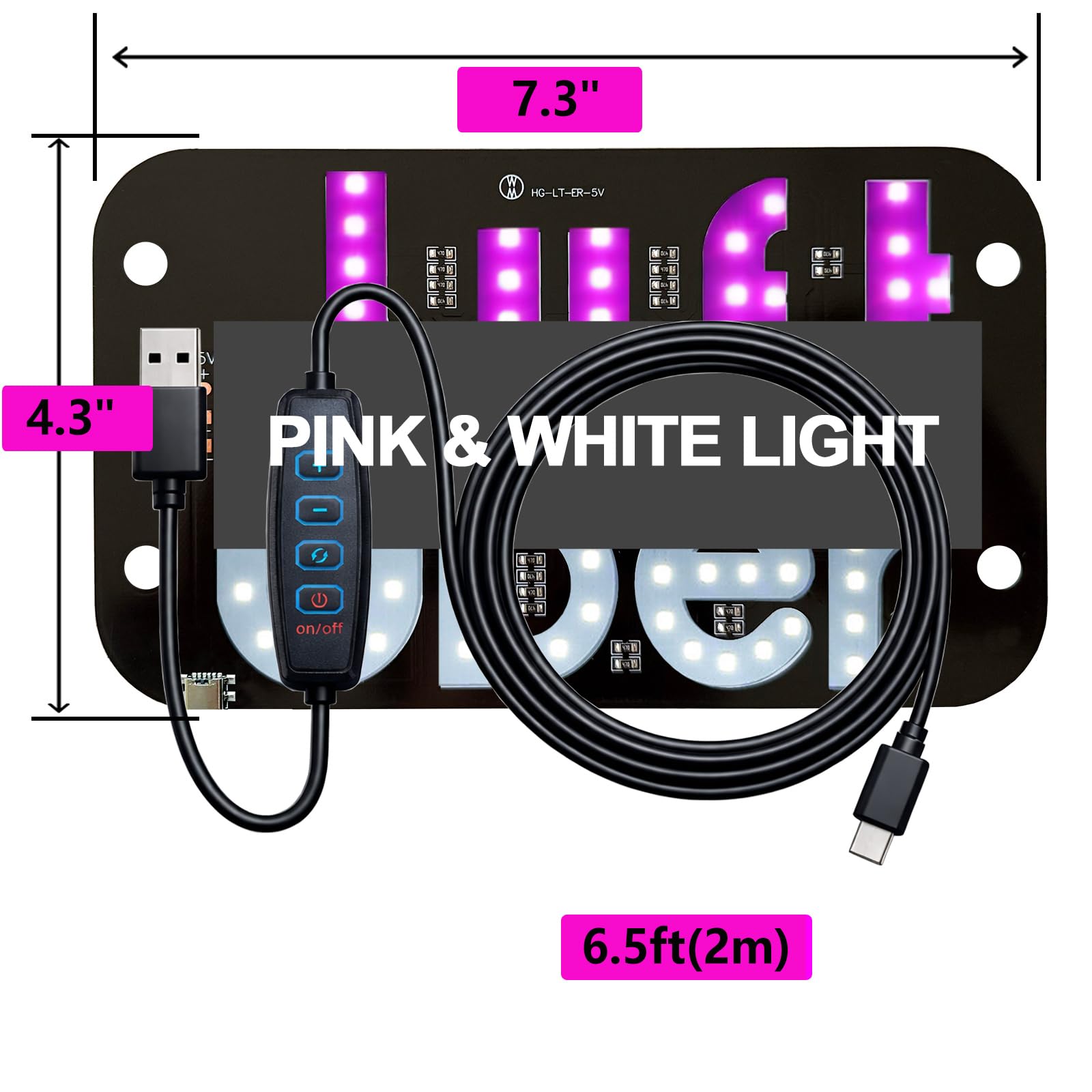 LED Light Sign for Car Windshield with 4 Suction Cups, USB A Switch Cable — view 4