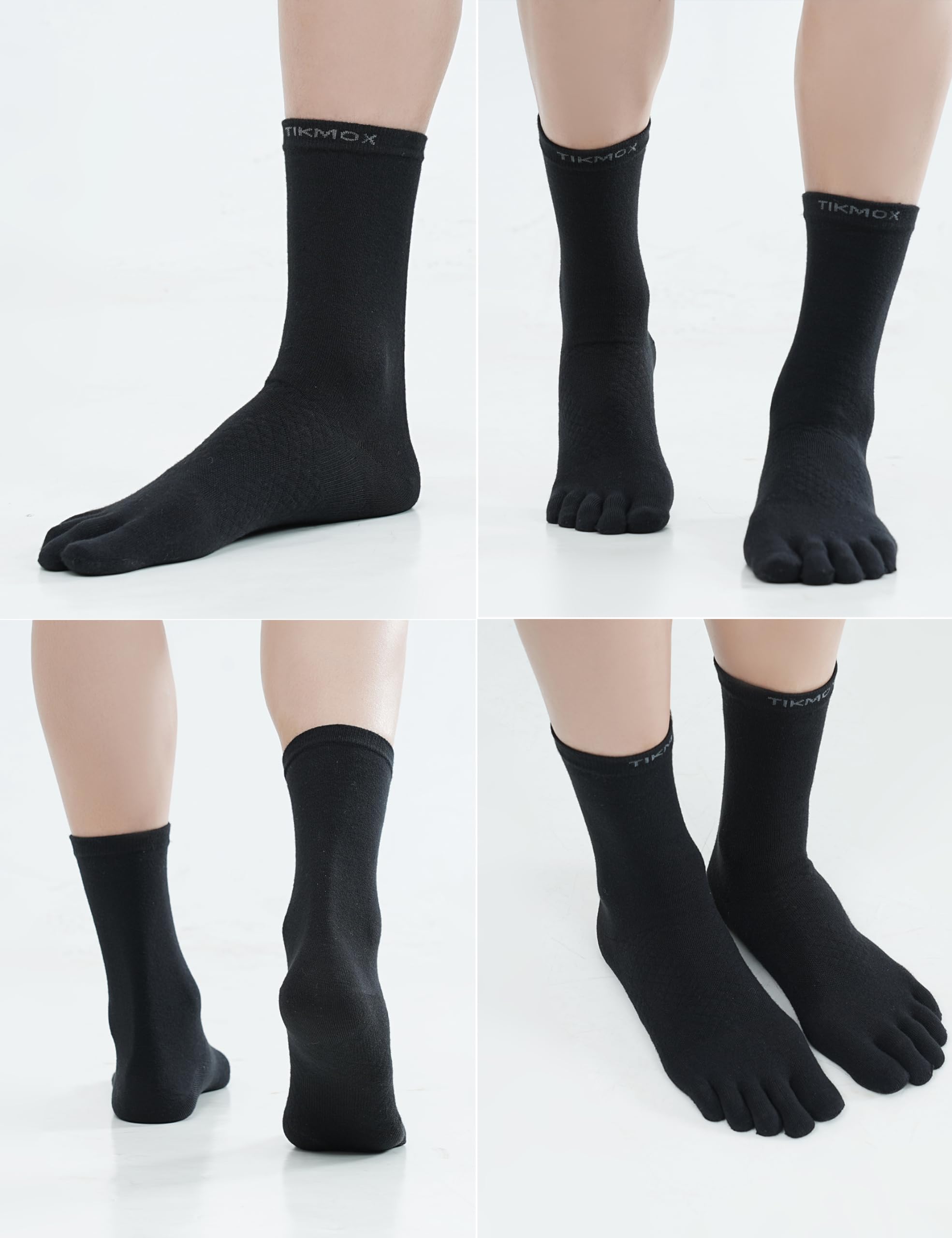 CoolMax Herrensocken, 3er-Pack, Crew-Toe, athletisch, Laufen, Fünf-Finger-Socken, Schwarz, Large