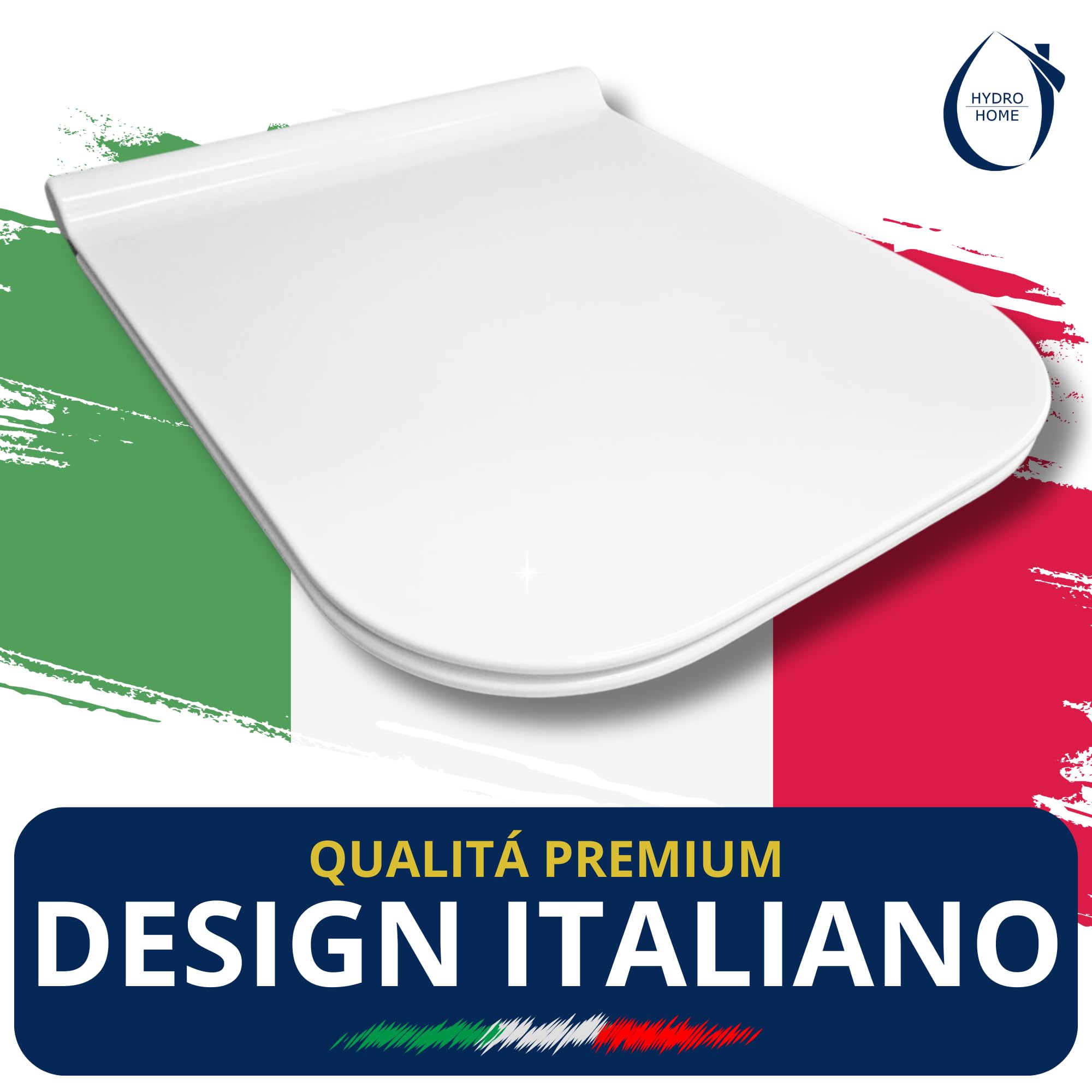 HYDRO HOME Copriwater Forma Rettangolare Super Sottile Slim Chiusura Ammortizzata e Sgancio Rapido Compatibile con vari modelli, Plastica Termoindurente Cerniere Regolabili fissaggio dall'alto Bianco