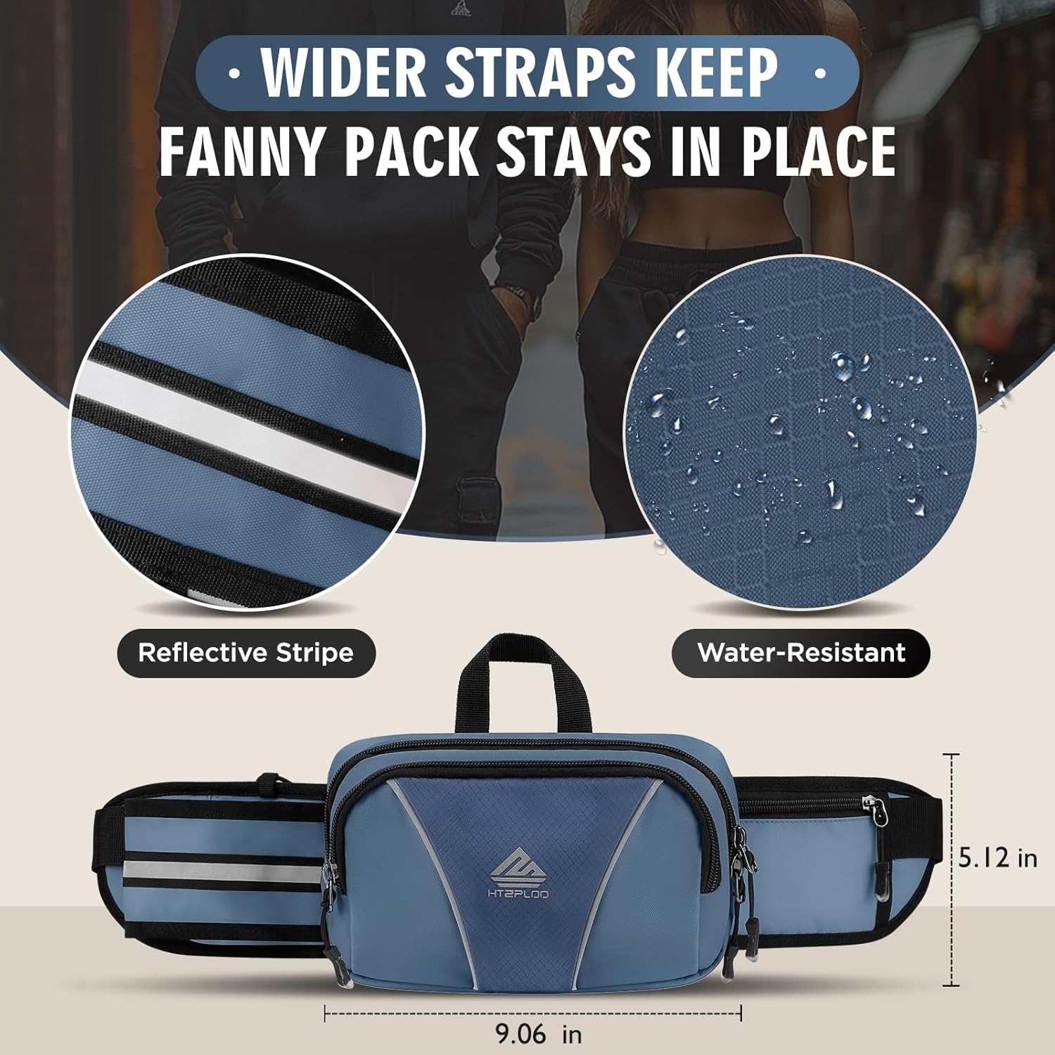 Fanny Pack for Men Women Waist Bag with Water Bottle Holder for Hiking, Travel,Dog Walking, Workout (Dark Blue) - Image 3