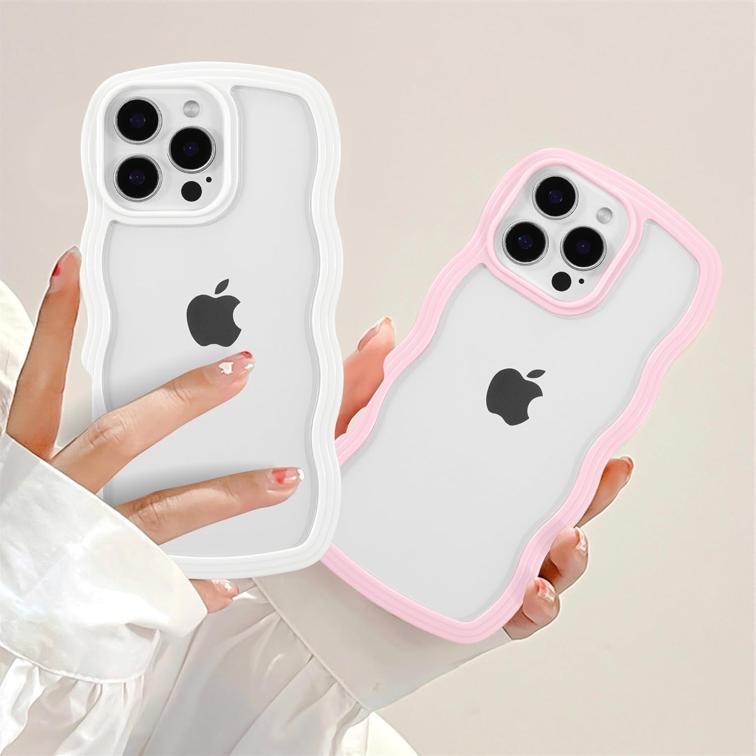 QLTYPRI Case for iPhone 16 Pro Max, Cute Curly Wave Frame Clear Case for Girls Women, Transparent Soft TPU Bumper Shockproof Phone Cover for iPhone 16 Pro Max - White 3 71XalynoSbL. AC SL1500