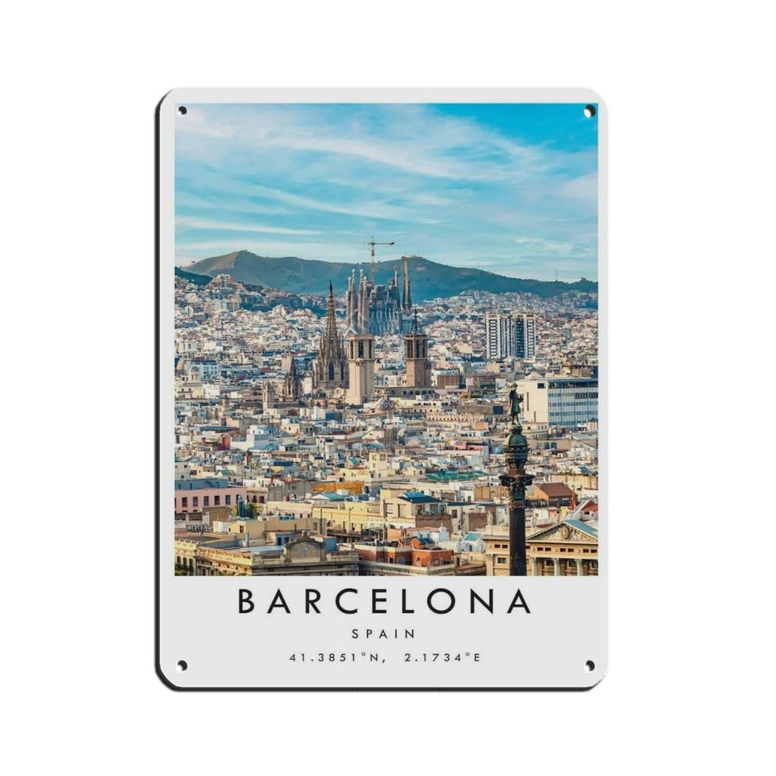 Barcelona Travel, Barcelona Poster Retro Poster Metal Tin Sign Chic Art Retro Iron Painting Bar People Cave Cafe Family Garage Poster Wall Decoration 12x16inch(30x40cm)