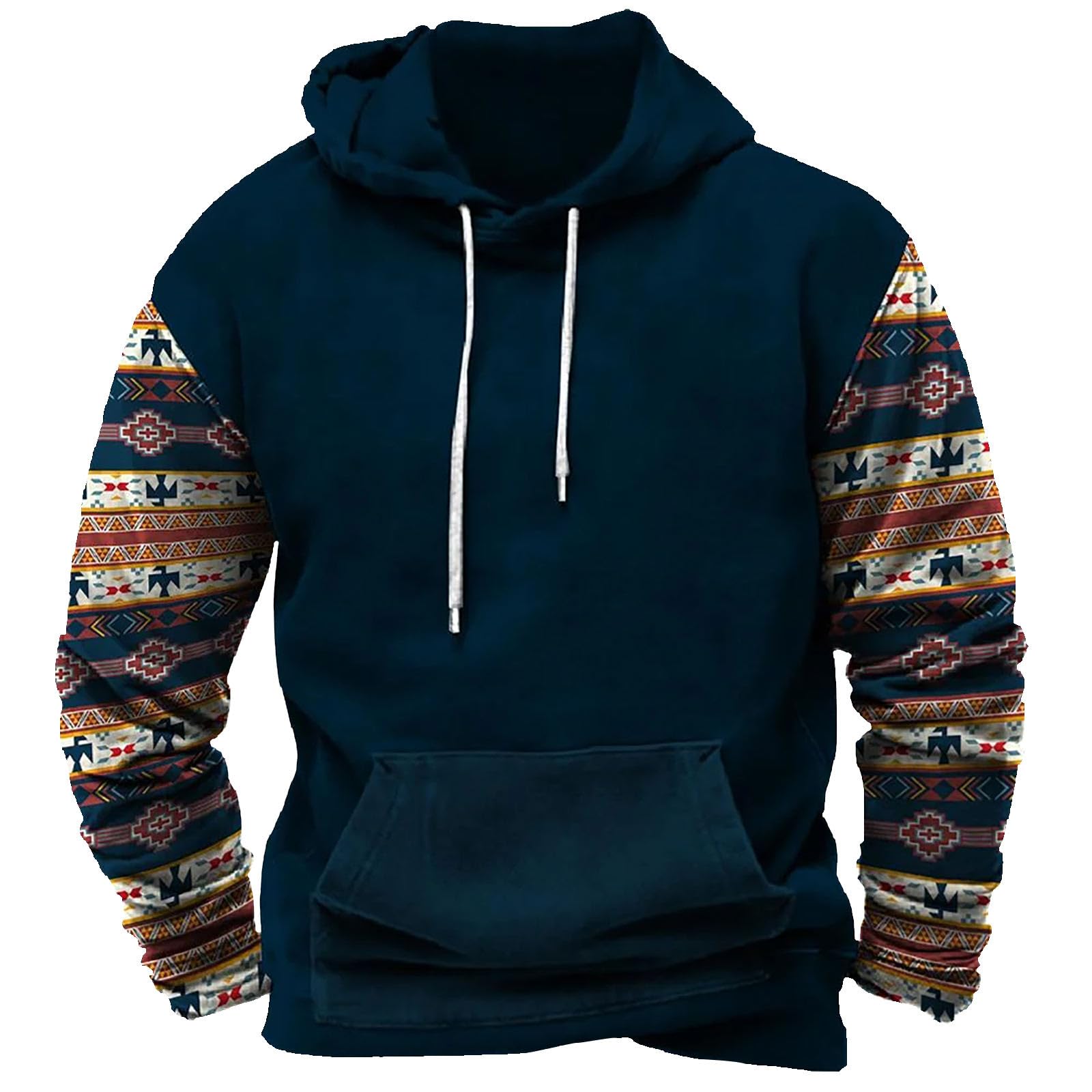 Holiday Shop Mens Fashion Hoodies Sweatshrits Lightweight Western Aztec Ethnic Hooded Casual Long Sleeve Vintage Pullover Blouse