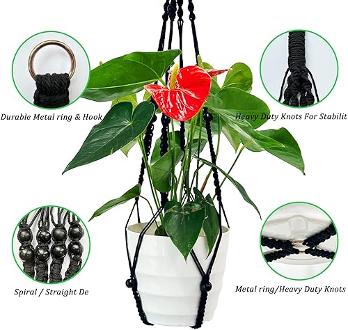 Miniatura 3 de JINRUCHE Ganchos de macramé para plantas, cuerda tejida de 43 pulgadas, soporte para cestas de plantas, estilo bohemio Decro con 2 ganchos en S y 2