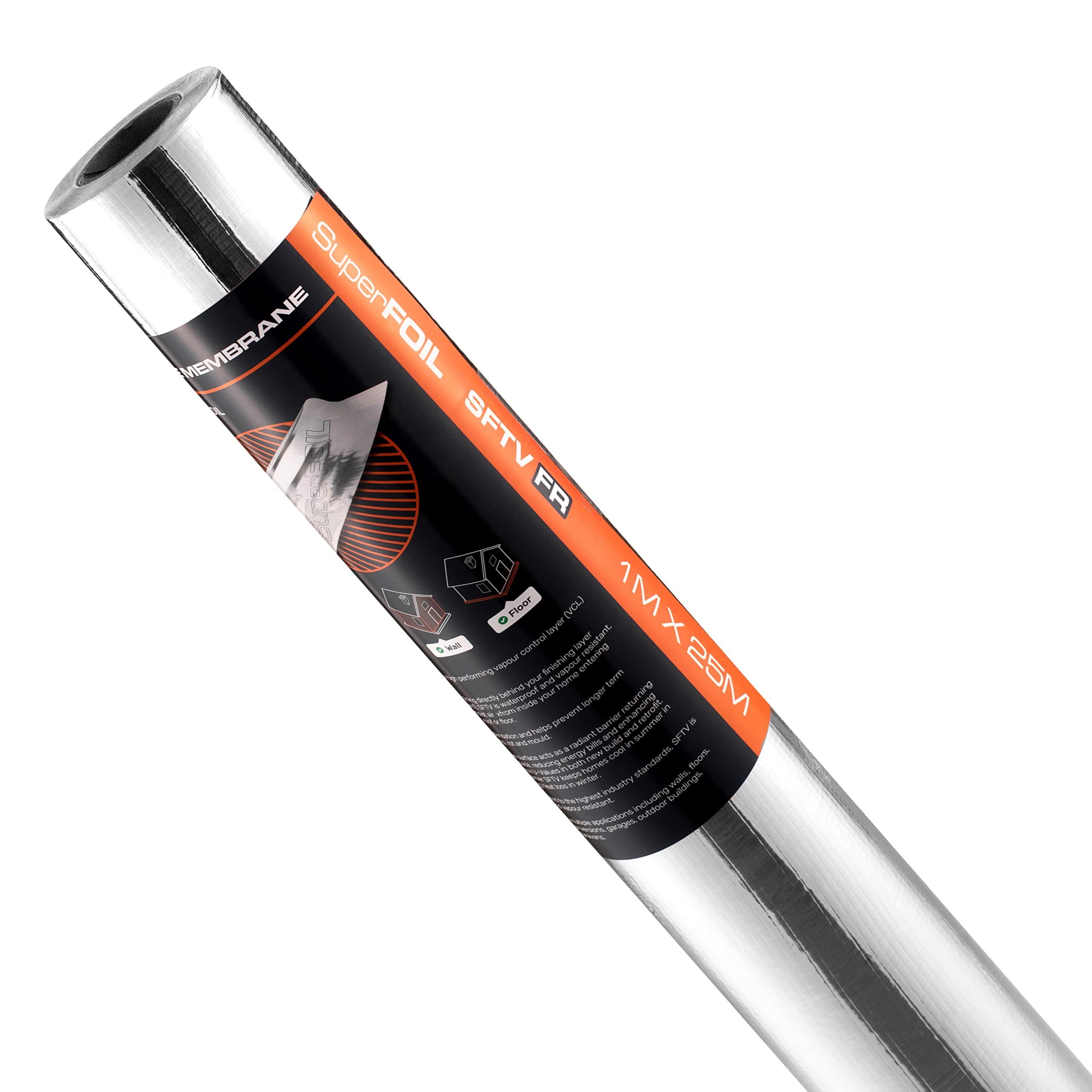 Superfoil Silver Sftv Fr Reflective Membrane 1M X 25M - Energy Saving Foil Sheet - Fire-Rated 2-In-1 Sustainable Reflective Radiant Barrier & Waterproof Vapour Barrier Vcl For Home & Auto
