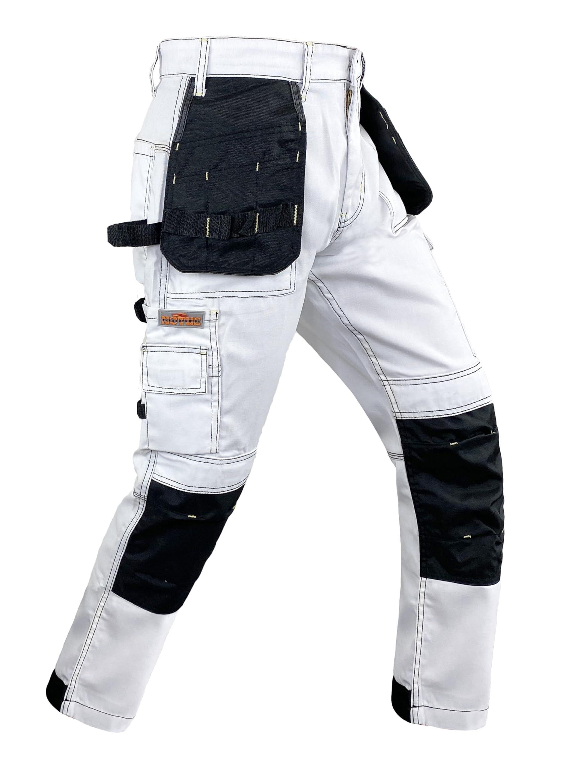 Notus Men’s Construction Tactical Carpenter Multi-Pockets Cordura Knee and Holster Pockets Reinforced Work Pants White 34-34