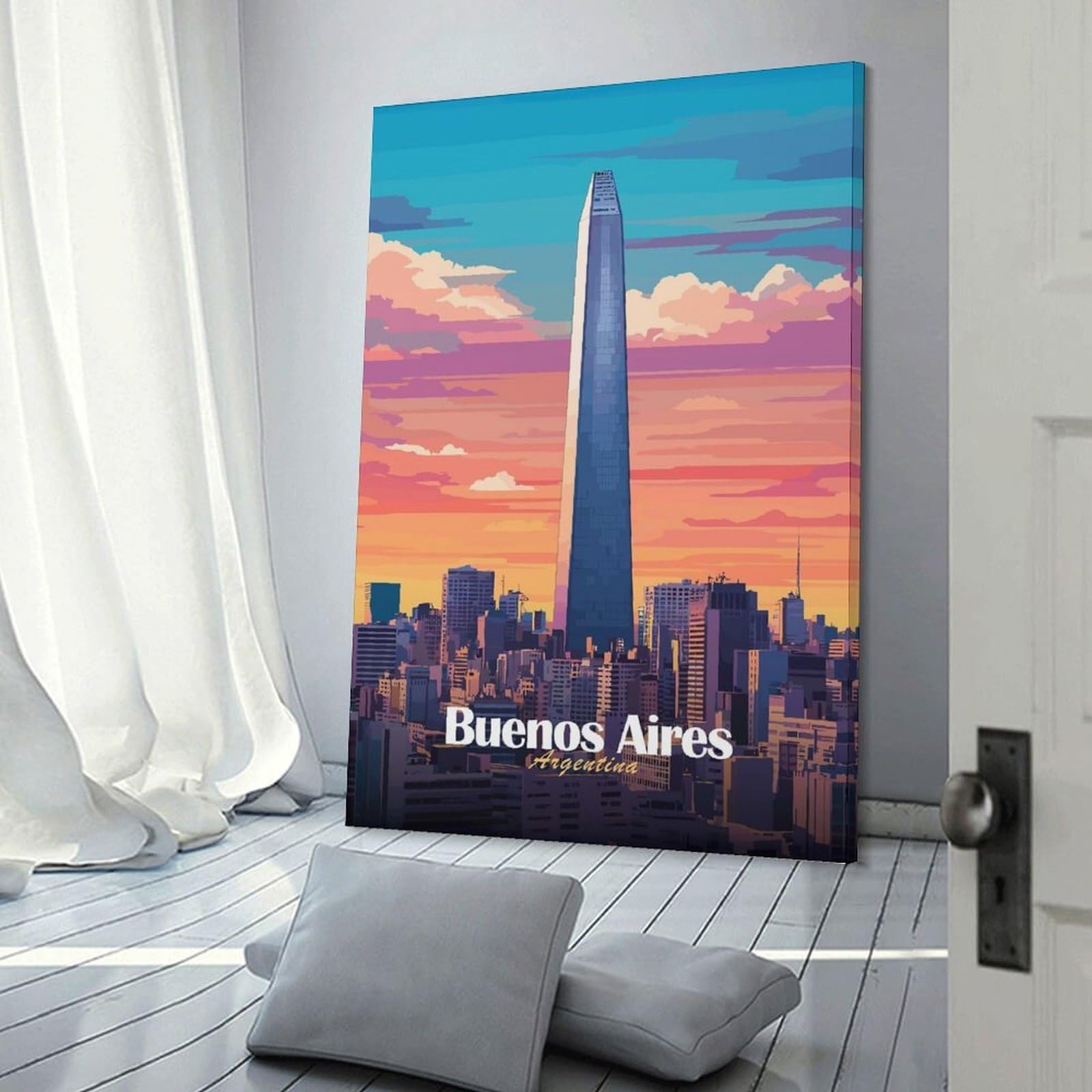 Junmoney Canvas Art Print Buenos Aires Skyline, 08x12inch(20x30cm), for Office, Study Or Home Workspace, Home Office Artwork with Decorative Appeal