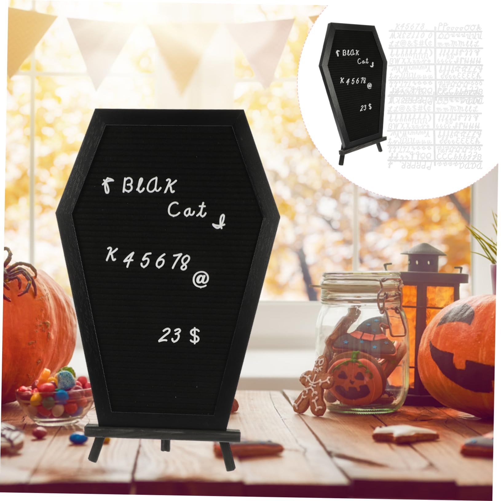 LALAFINA 1 Set Coffin Letter Board Mini Chalk Board Felt Letter Board Spooky Letter Board Coffin Decor Sign Poster Board Massage Board Door Halloween Decor Desktop Letter Boards Black Wood