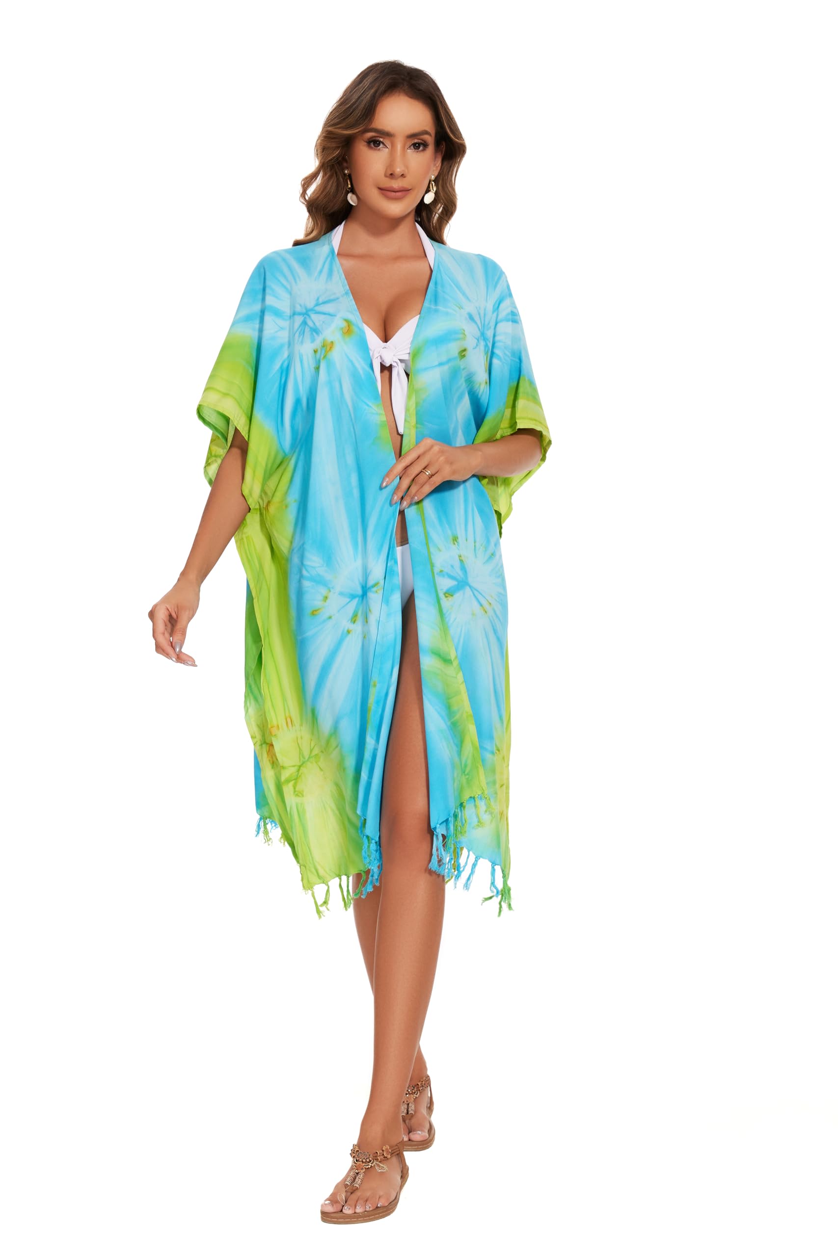Beautybatik Donne Hippie Gypsy Tie Dye kimono cardigan scialle avvolgente costume da bagno copertura giacca taglia unica