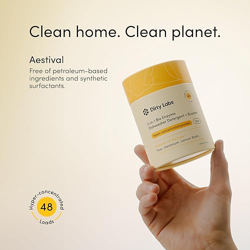 Vista 3 de Dirty Labs Detergente para lavavajillas y potenciador Aroma estival 48 cargas (1 libra) Ultra limpio, sin manchas, optimizado de lavado
