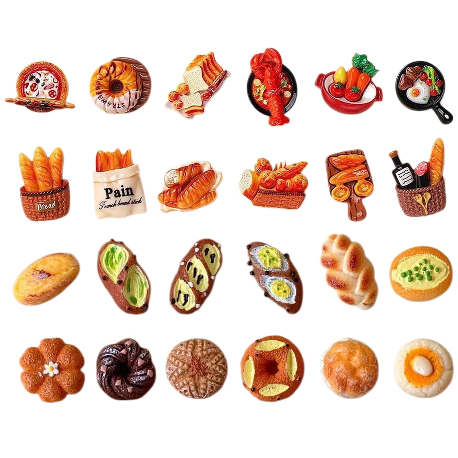 UJBVCX 24 Pieces Cute Mini Food Fridge Magnets, Funny Refrigerator Magnets, Colorful Cute Bread Refrigerator Tiny 3D, for Decor Whiteboard, Kitchen