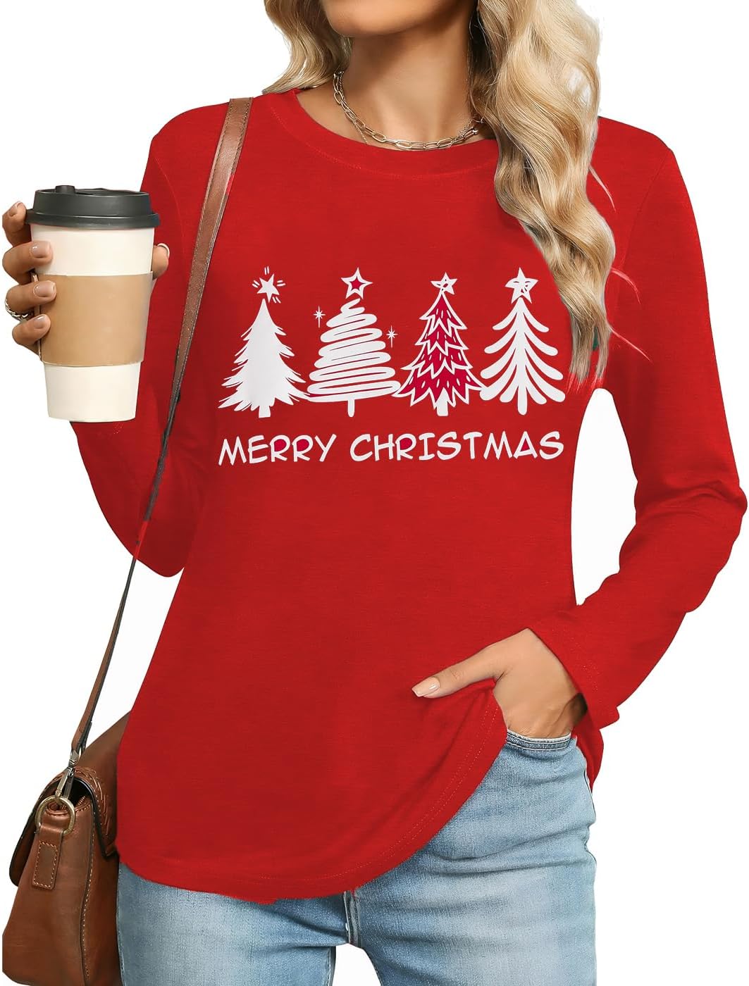 Women Christmas Shirts Long Sleeve Holiday Pullover Tops Merry Christmas Graphic Xmas Gift T-Shirt - Image 2