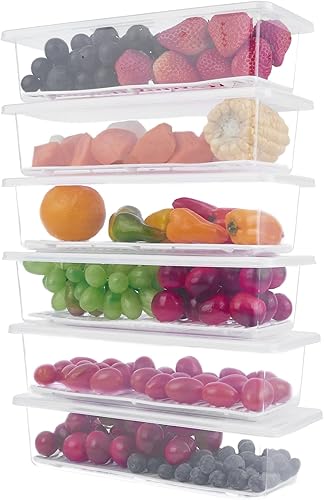 Miniatura 1 de Vtopmart Contenedores de almacenamiento de alimentos para refrigerador paquete de 6 unidades de 15 litros con placa de drenaje extraíble recipientes