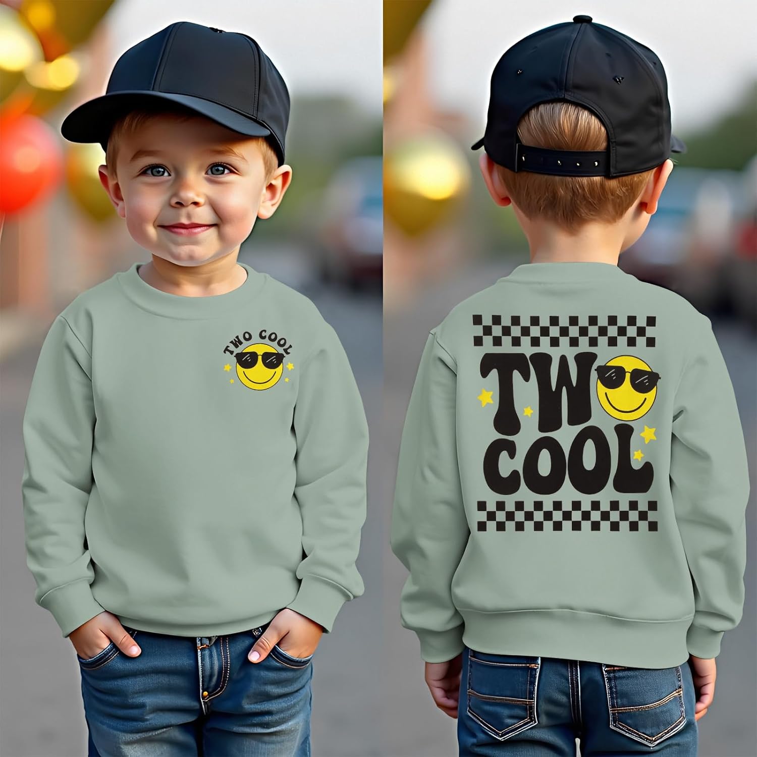 Two Cool Birthday Sweatshirt 2nd Birthday Boy Outfits 2 Year Old Toddler Boys Second Bday Party Long Sleeve Shirts - Image 2