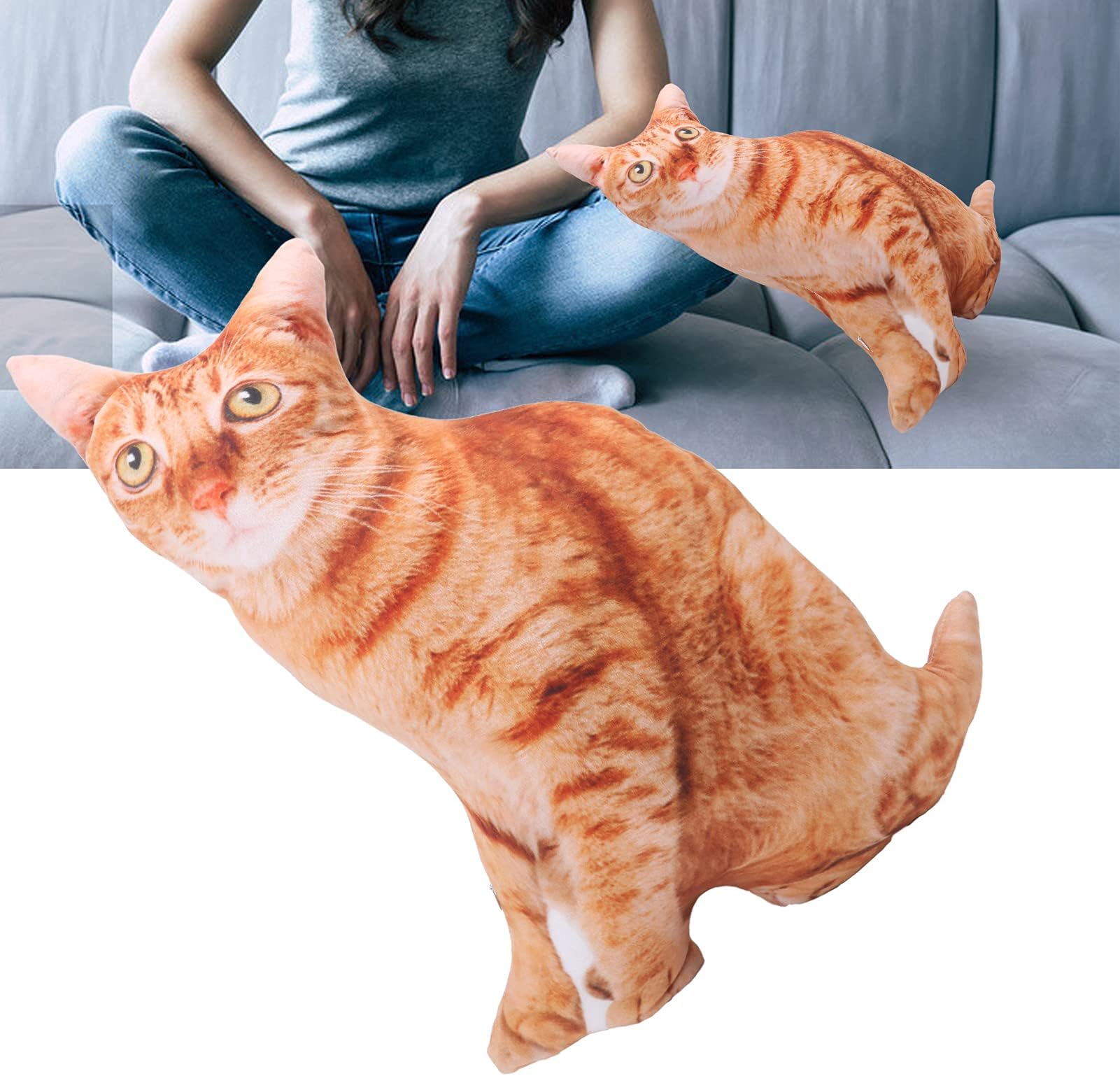 Animal Cat Cushion, Highly Simulation Comfortable Cat Shaped Throw Pillow Convenient for TV Watching for In‑bed Reading for Sofa Cushion for Back Cushion(Cat pillow)