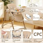 High Chair with Wheels, Convertible High Chairs for Babies and Toddlers | 4-Position Backrest Recline, 3-Position Tray, 7-Level Height Adjustment, Cotton & Silicone Baby Bibs