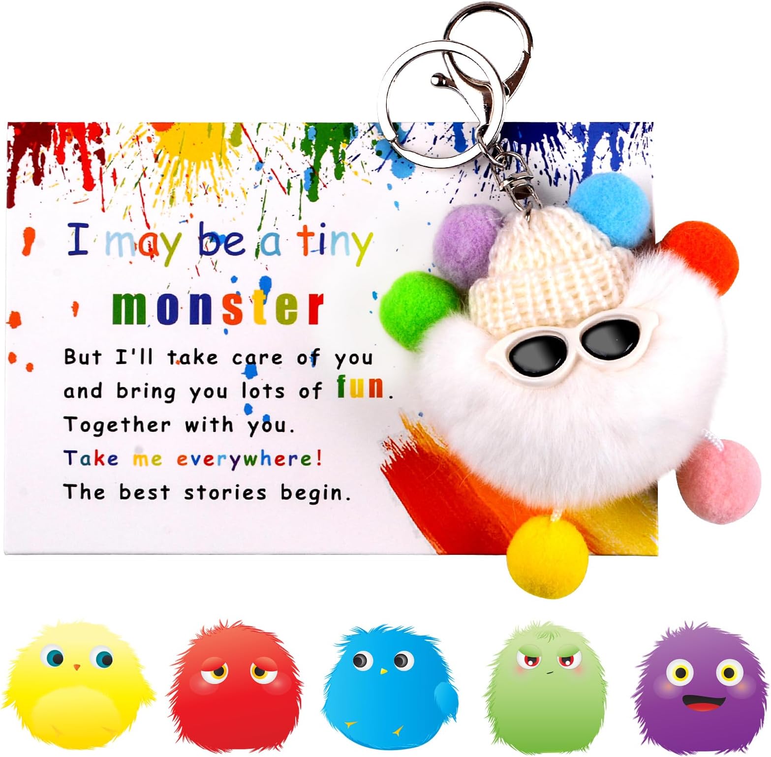 VibbangLittle Pocket Monster Hug, Mini Monster Doll with Positive Card, Positive Stuffed Animal Gift, Fluffy Stuffed Monster Toy, Good Luck Gifts Inspirational Positive Gift for Kids friends