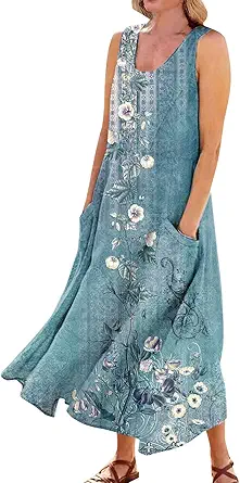 Plus Size Cotton Linen Summer Dresses for Curvy Women 2025 Sleeveless Maxi Vacation Beach Sundresses with Pockets