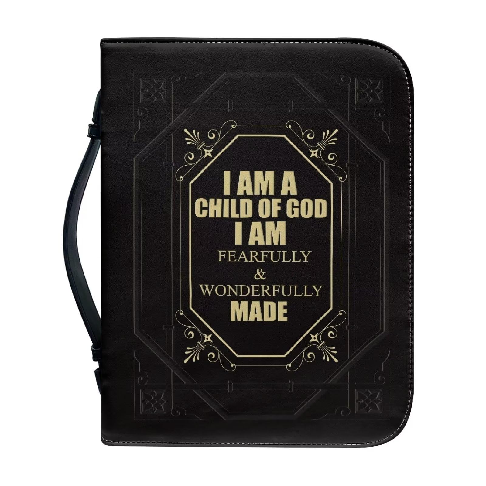 Talayituse Custodia per bibbia in ecopelle con stampa a croce per uomini, ragazzi, donne e ragazze, con scritta "I am Fearfully & Wonderfully Christian", con maniglia per il trasporto, custodia