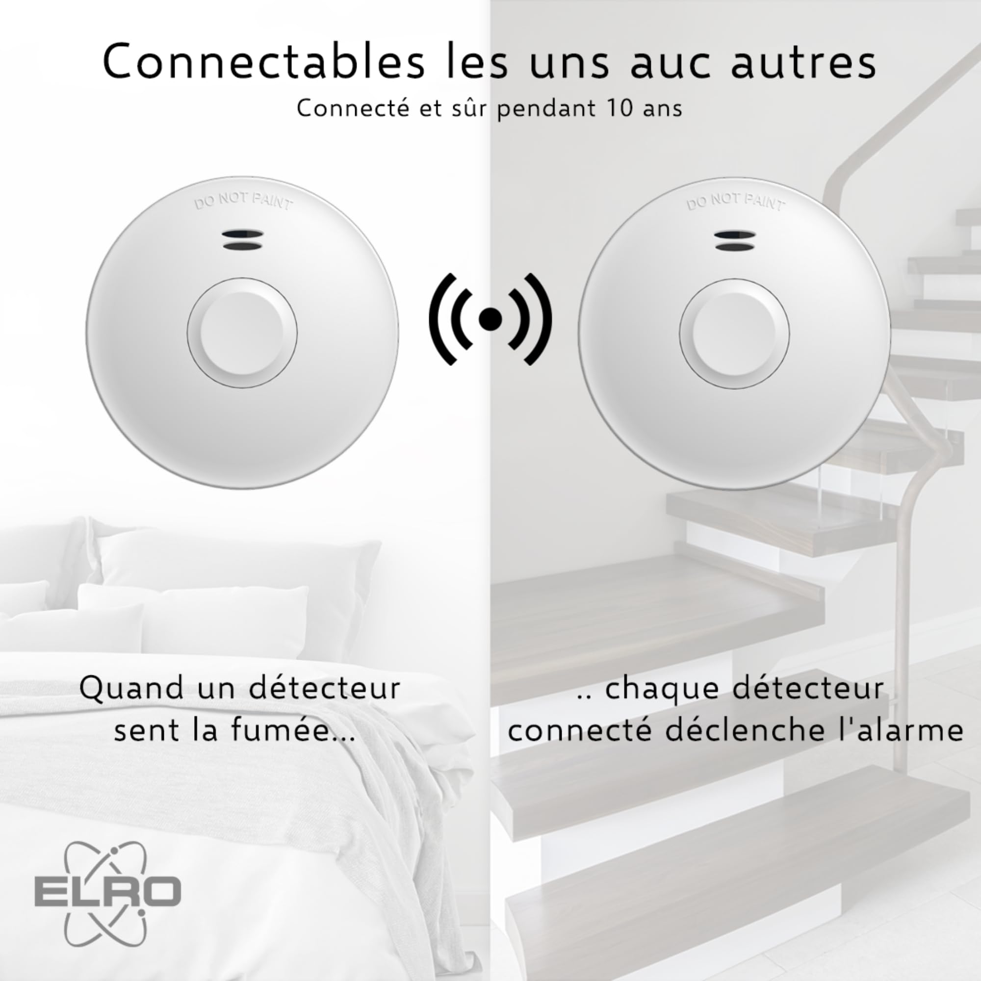 ELRO FZ5010R Détecteur de fumée sans Fil avec Batterie de 10 Ans - Conforme à la Norme européenne EN14604