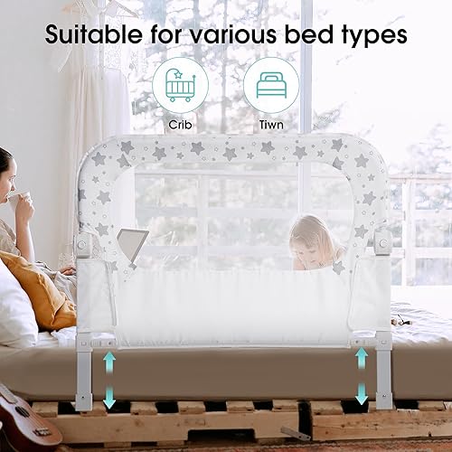 Miniatura 4 de Barandilla protectora para cama de bebé para niños pequeños, rieles de cama de 35.7 pulgadas para cuna, individual, matrimonial, tamaño Queen, cama