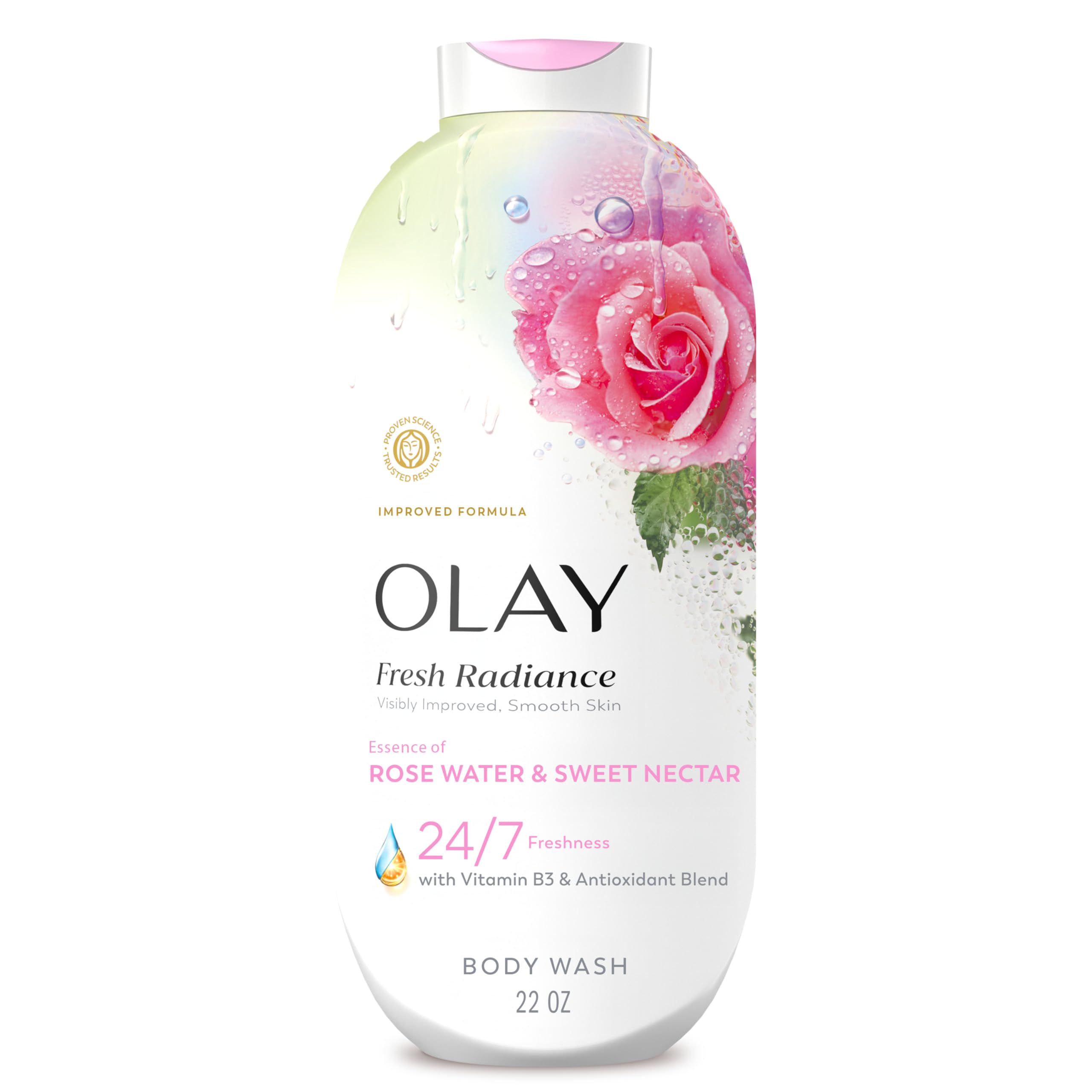 Olay Body Wash for Women Fresh Radiance 24 7 Skin-Loving Freshness Visibly Radiant Plant Based Cleansers Vitamin B3