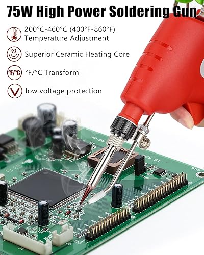 Miniatura 5 de Kit de soldador inalámbrico para batería Milwaukee M18 de 18 V, pistola de soldadura digital LED de 75 W con 5 puntas, alambre de soldadura de 1.76