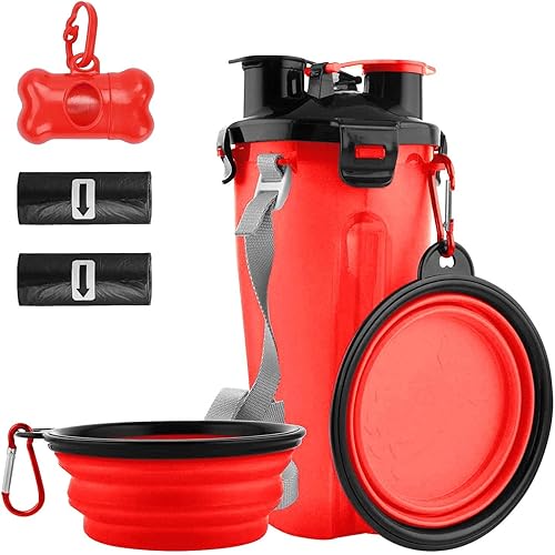 Botella de agua de viaje para perros, cuencos plegables 2 en 1, contenedor de comida para mascotas y botella de agua para perros con cuencos