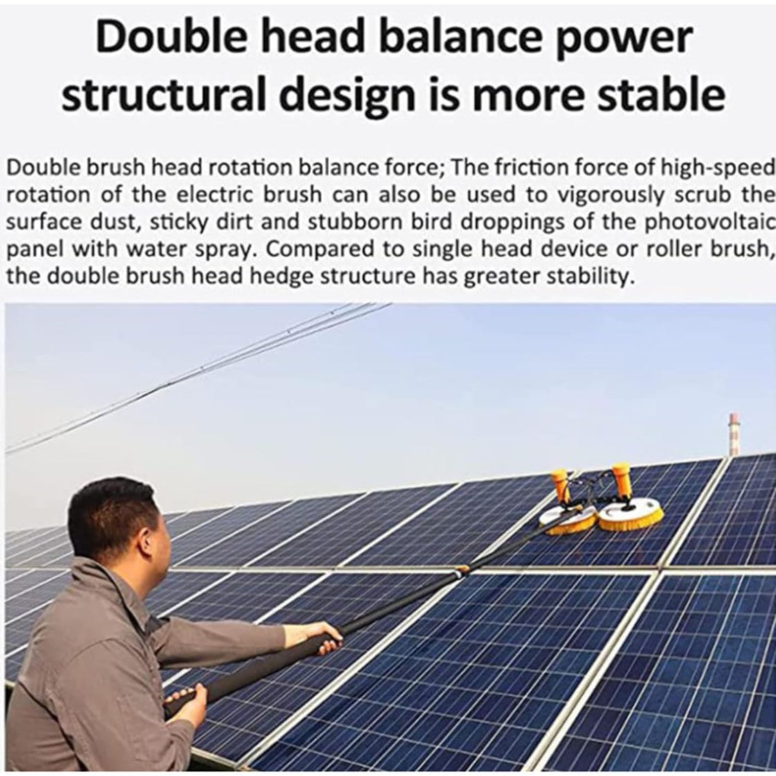 Cepillo Eléctrico para Limpieza De Paneles Solares, Equipo De Limpieza De Paneles Solares De Doble Cabezal De 3,5 M/5,5 M/7,5 M, Robot Limpiador Solar, 2 Cepillos Redondos,7.5m