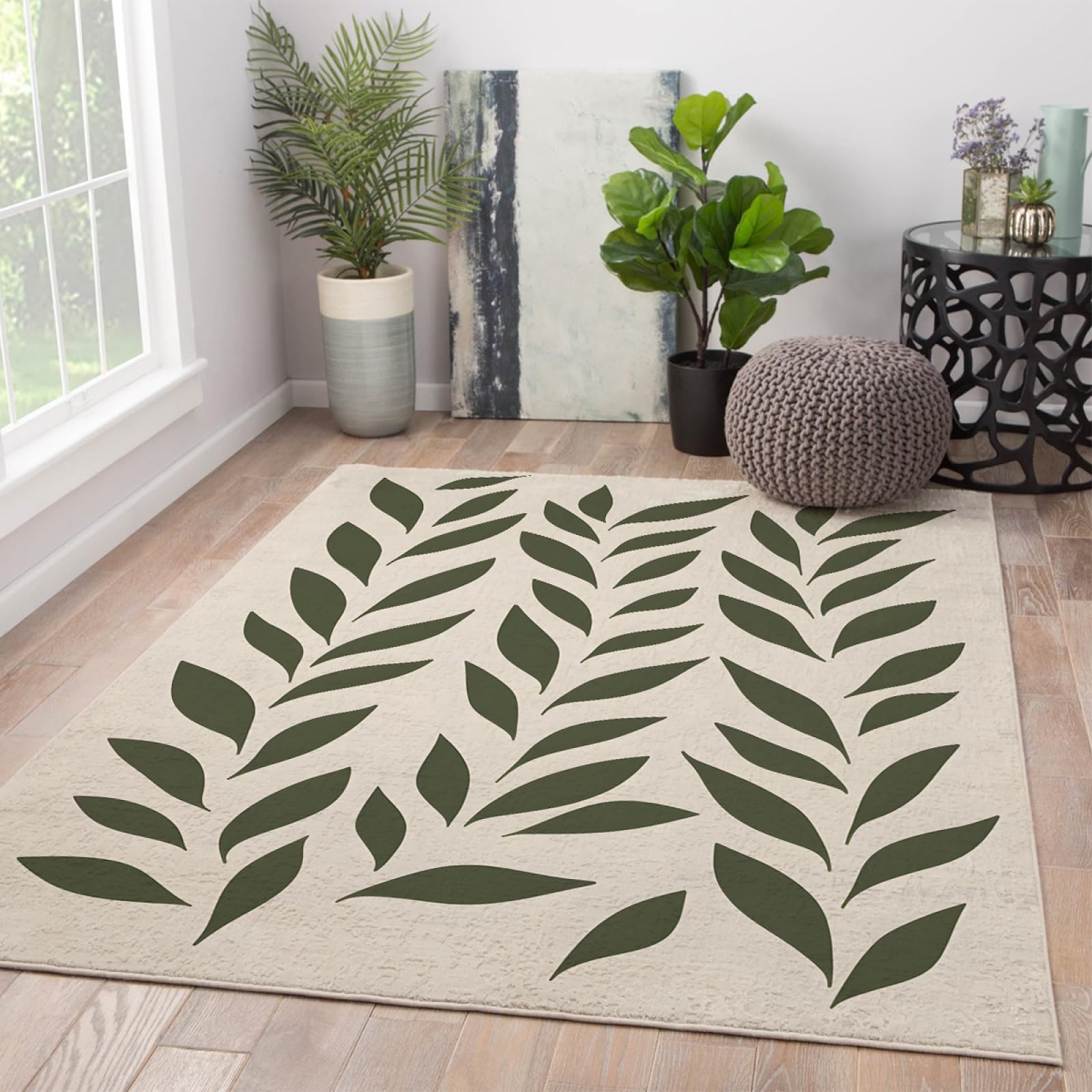 Tappeti moderni per aree morbide di minimalismo Tappeti per ragazze con foglie verde salvia per soggiorno Camera da letto Tappeto da cucina per lavaggio in lavatrice antiscivolo 120x240cm