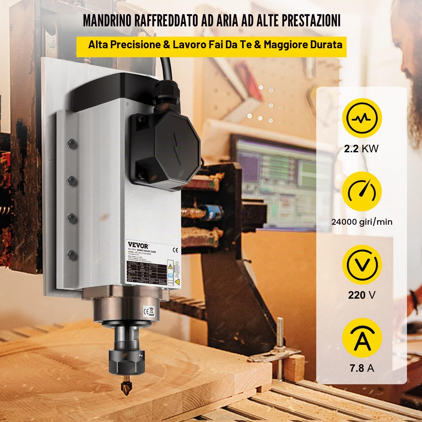 VEVOR Motore Mandrino Raffreddato ad Aria 2.2KW ER20 CNC con Kit VFD Inverter