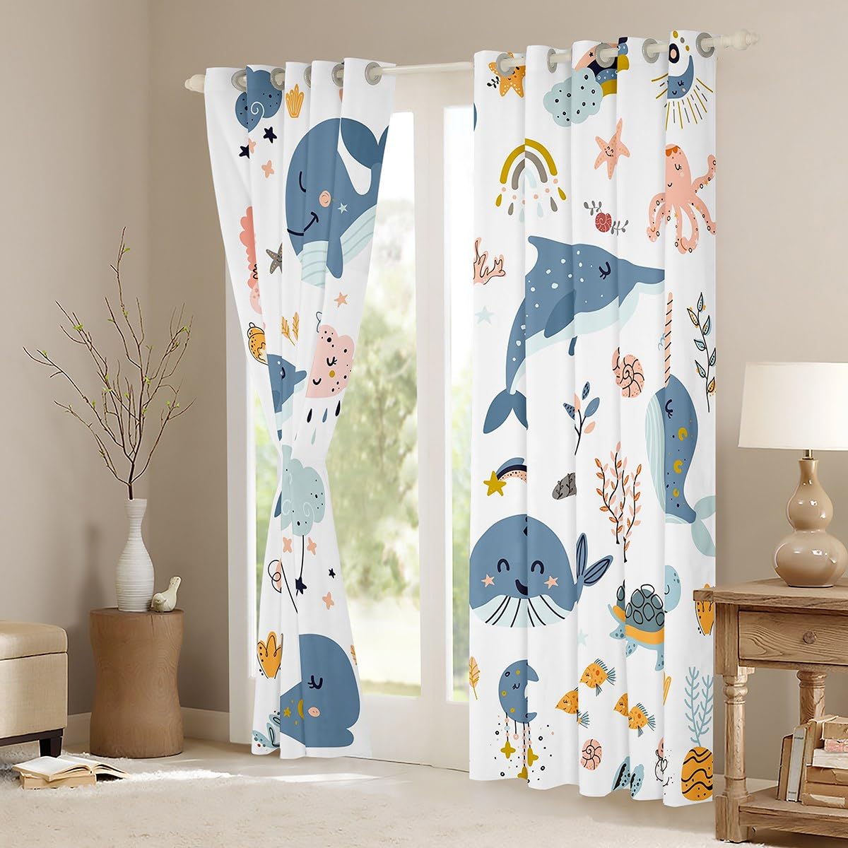 Manfei Whale Blackout Curtain Dolphin Octopus Turtle Fish Window Treatments - Image 3