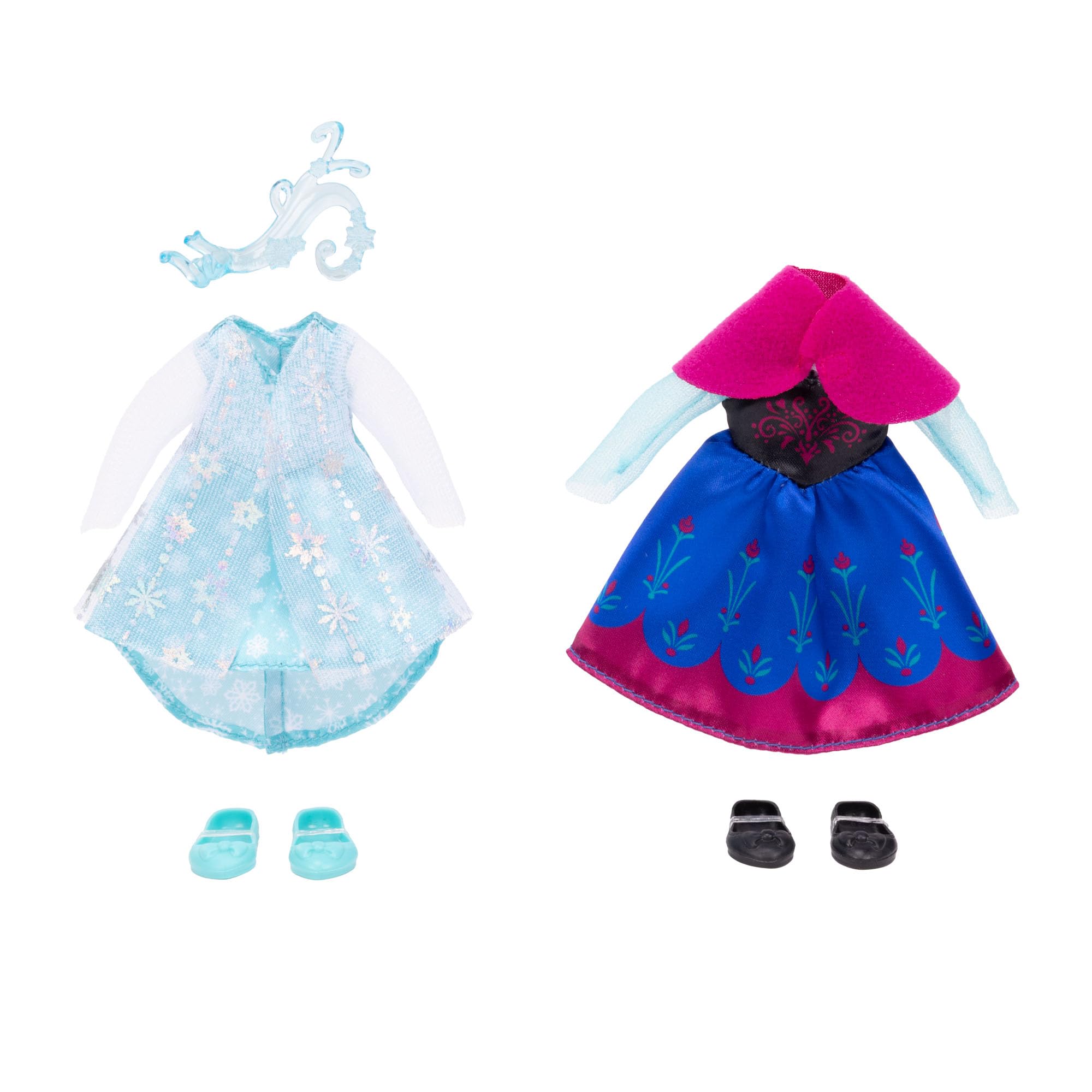 Disney Frozen Elsa & Anna Extra Fashions drobny zestaw upominkowy firmy Jakks Pacific – oficjalnie licencjonowany przez Disney, dla dziewczynek z dodatkowymi strojami