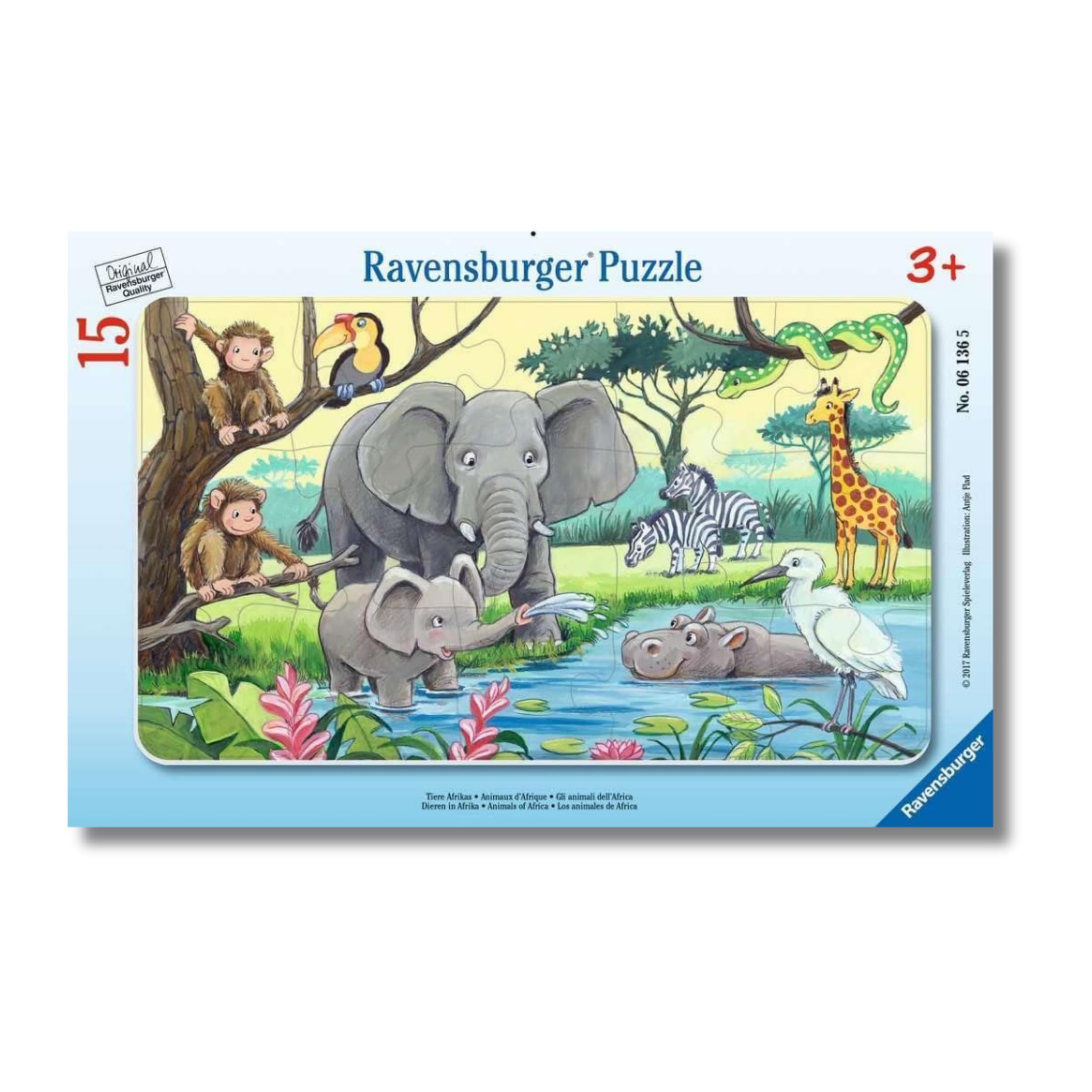 Ravensburger Puzzle Bambini 3 Anni Animali Africa 15 Pezzi Inclusi Incorniciati Giochi Educativi Regalo