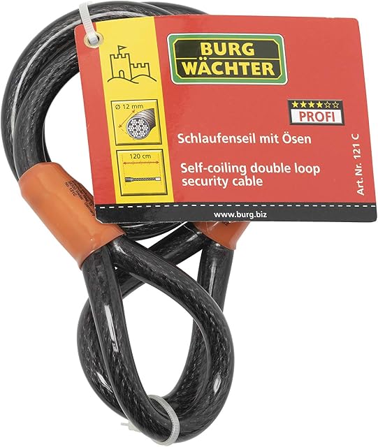 Burg-Wachter 121C Double Loop Vinyl Coated Multi-Stranded Braided Steel Cable, Black, 12mm x 1.2M