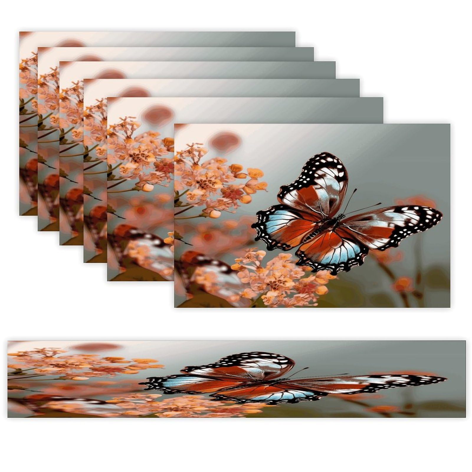 Butterfly Flower Placemats and Table Runners Set of 6 Heat Resistant Washable Washable Dining Table Mats Modern Fabric Placemats Decor