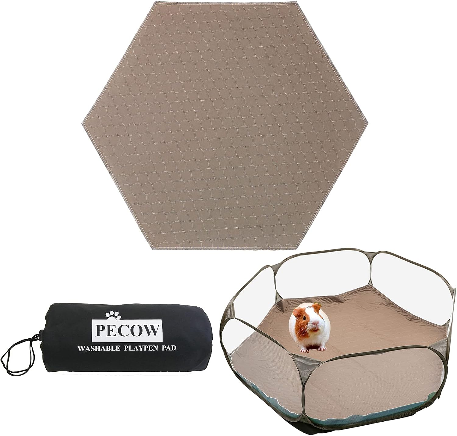 Pecow Hexagon Washable Liner for Portable Small Animal Playpen Guinea Pig Play Pen Hamster Cage Fleece Bunny Carrier Indoor/Outdoor…