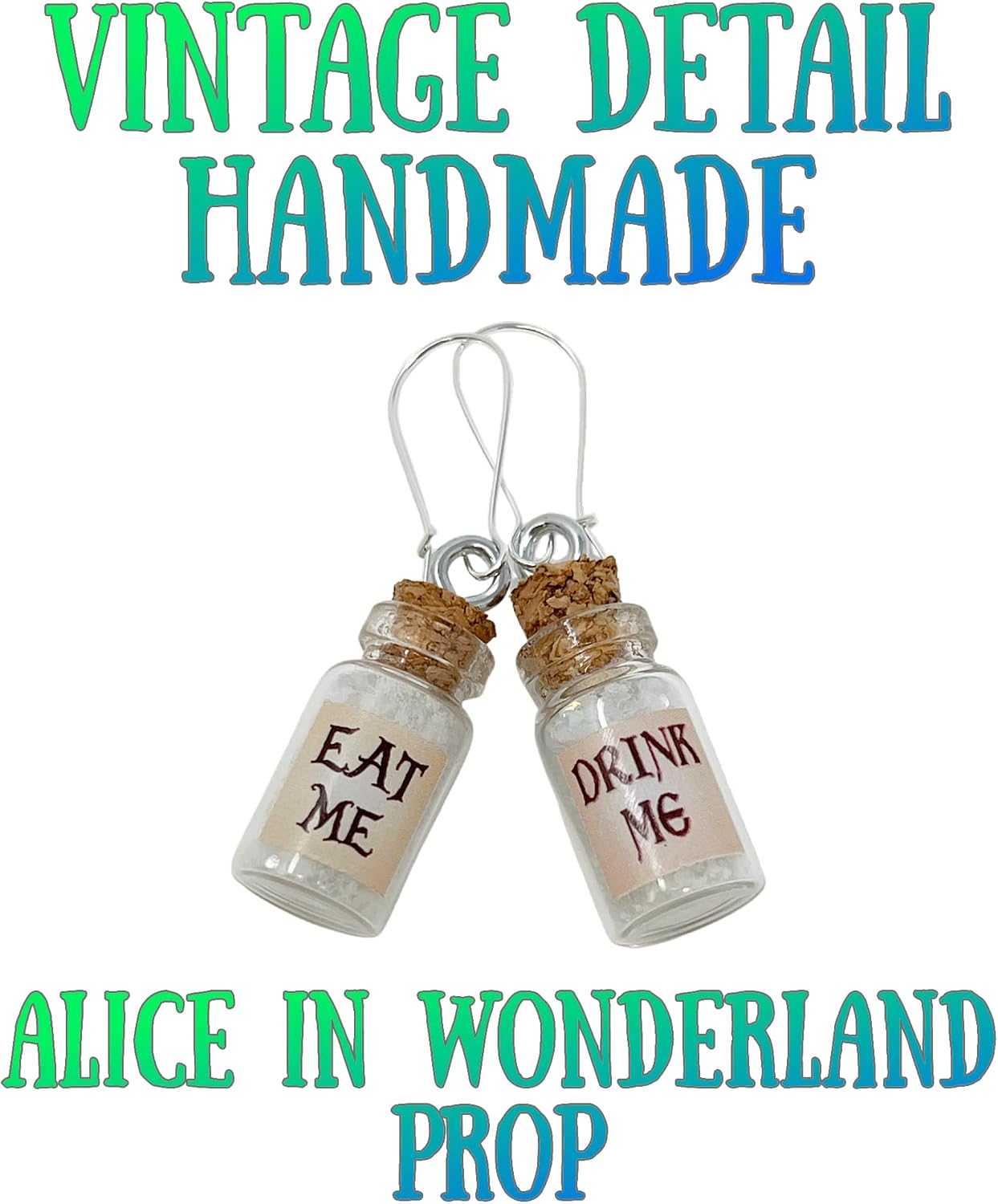 UMBRELLALABORATORY Alice in Wonderland Drink Me Necklace, Glow in the Dark Glass Bottle Pendant, White Rabbit and Mad Hatter Inspired Fantasy Jewelry, Gothic Lolita Steampunk Cosplay Gift for Women