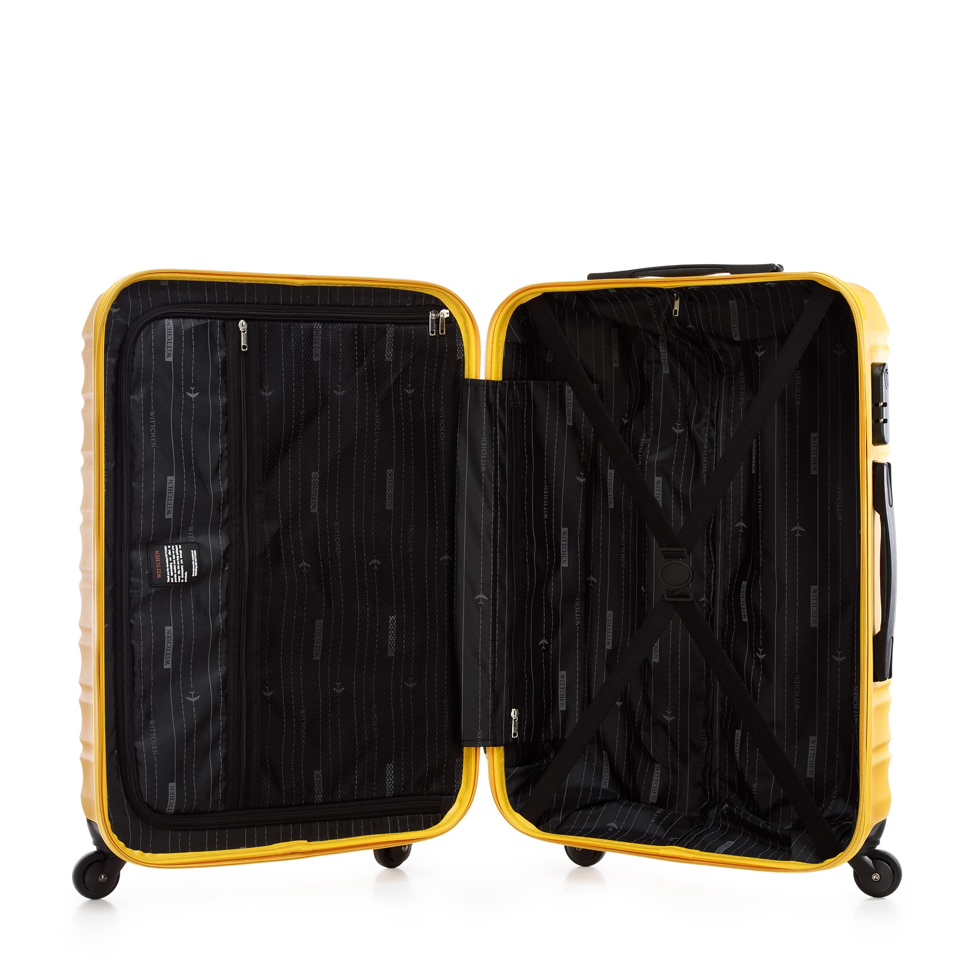 WITTCHEN Valigia da viaggio Bagaglio a mano Valigia da cabina Valigia rigida in ABS con 4 ruote girevoli Serratura a combinazione Maniglia telescopica GROOVE Line Set di 4 valigie Giallo