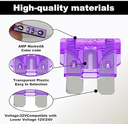 Miniatura 2 de 20 fusibles estándar para automóvil de 35 A, fusibles automotrices de 35 amperios (ATOAPRATS), fusible de hoja de 32 V (1224 V), fusibles