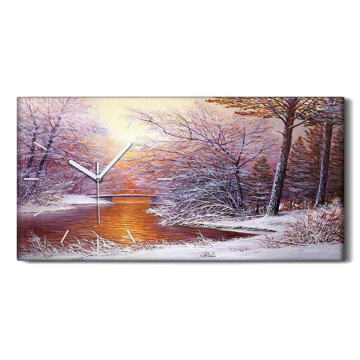 Art Mural Image Décoration Salon Horloge sur Toile Arbres Hiver