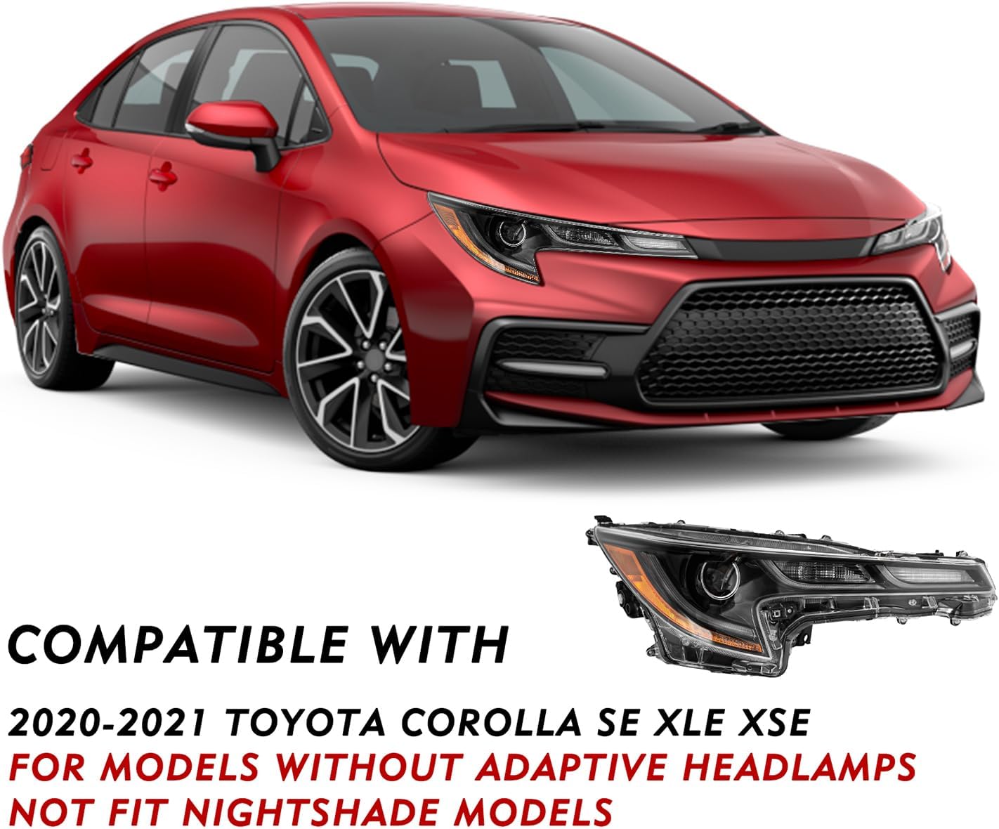 Headlight Assembly Fit for 2020 2021 2022 Toyota Corolla SE XLE XSE with LED DRL Models Headlamp Replacement (Right Passenger Side)