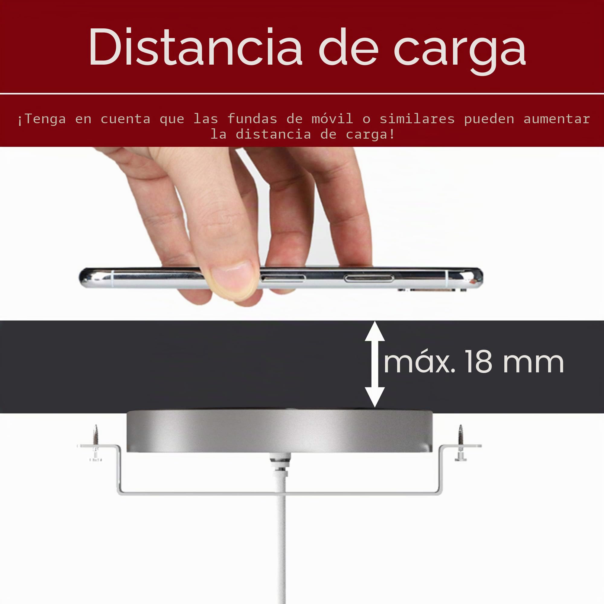 Kalb | 12 VDC QI Base e instalación Cargador Inalambrico Gris, Carga Inalambrica Distancia 3-18 mm Smart Wireless