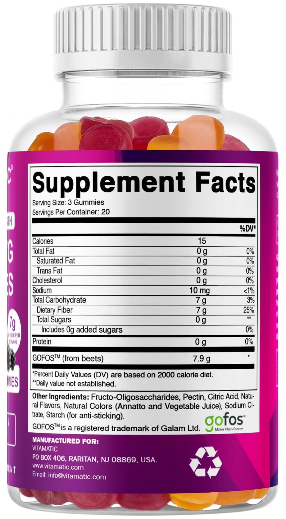 Vitamatic Extra Strength Prebiotic 7g Fiber, 60 Pectin-Based Gummies — Amazon image 8
