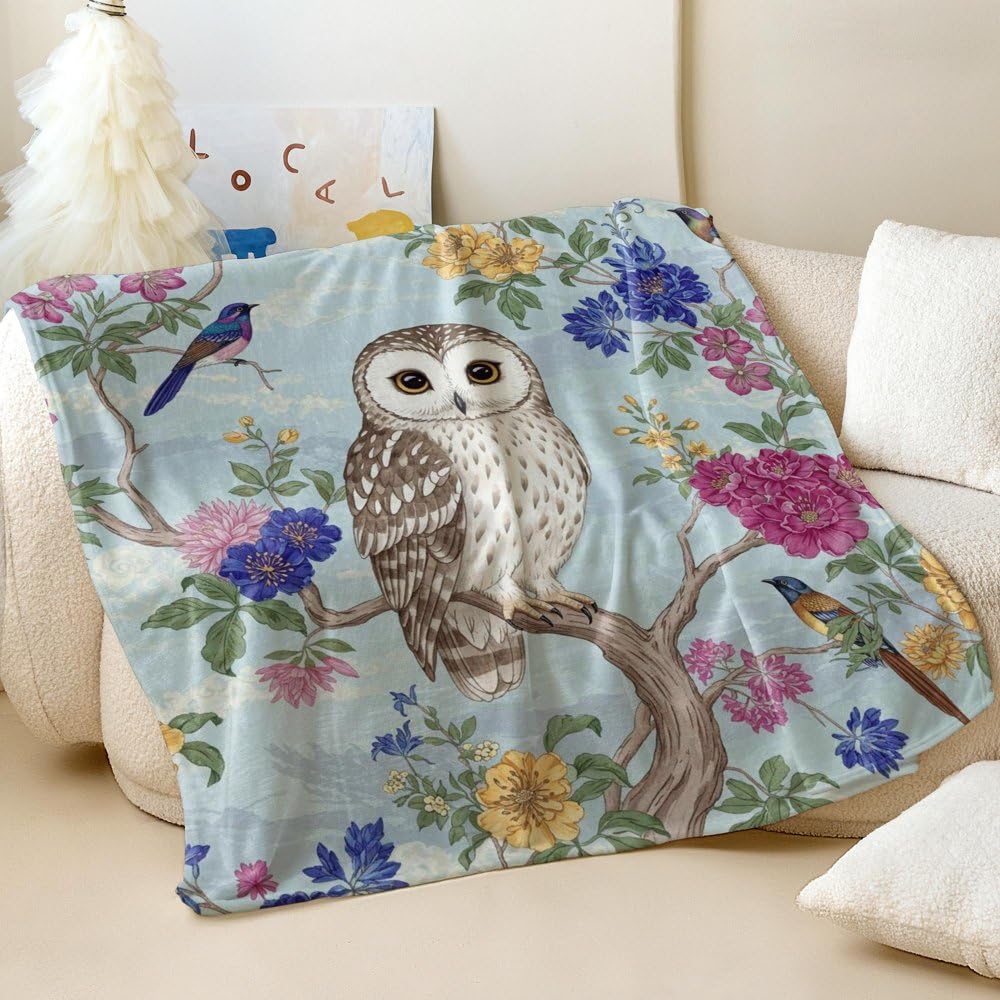 Couverture flanelle super doux hibou floral 200x200cm pour lit