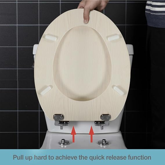Angel Shield Toilet Seat Antibacterial Wooden Soft Close Toilet Seat with Quick Release Adjustable Hinges Easy Clean and Assembly for Bathroom (Creamy White Oak)