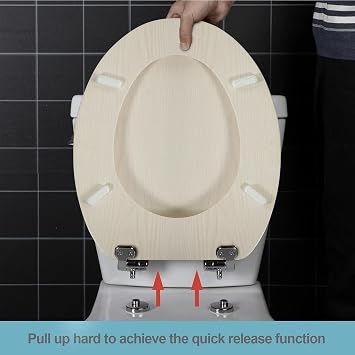 Angel Shield Toilet Seat Antibacterial Wooden Soft Close Toilet Seat with Quick Release Adjustable Hinges Easy Clean and Assembly for Bathroom (Creamy White Oak)