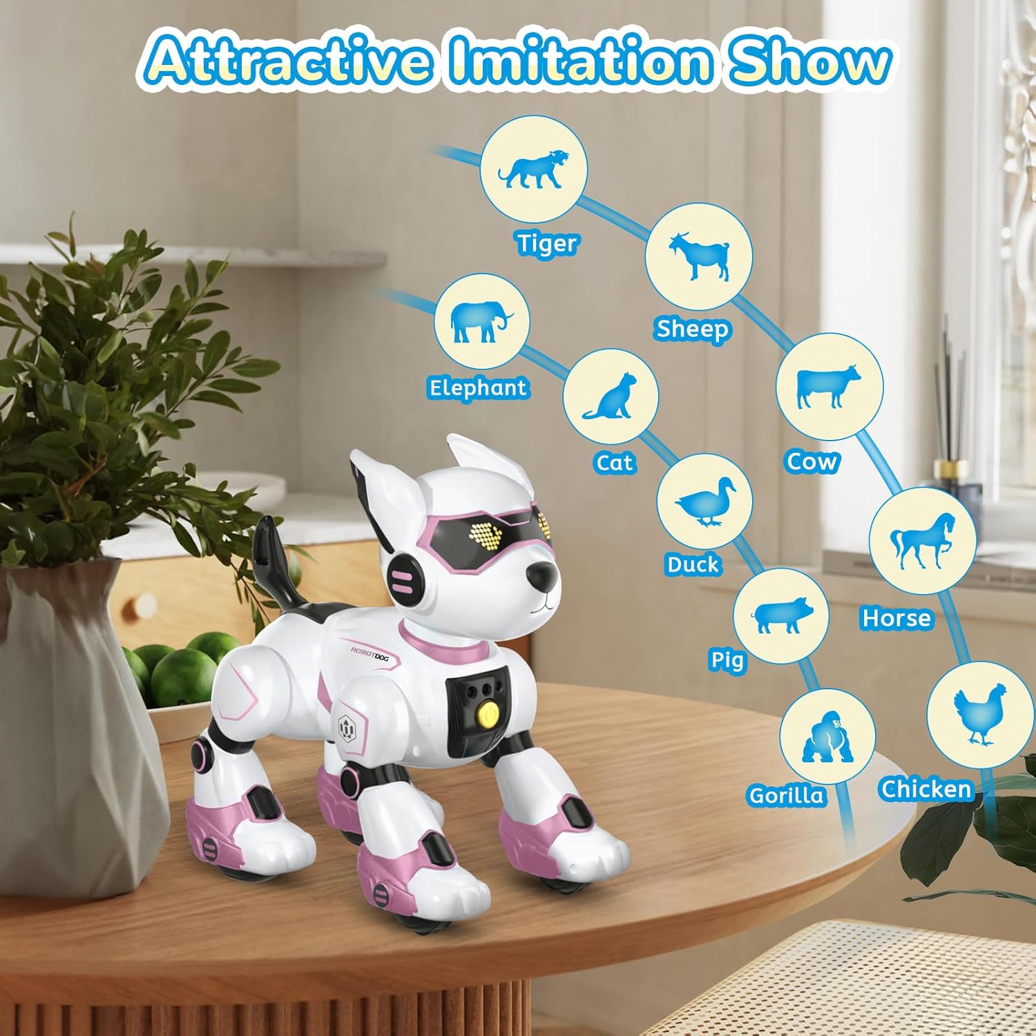 PeachLeaf Smart Robots Dog Toy for Kids, Programmable Interactive RC Robotic Pets with Voice Control and Touch Sensory, Imitates Animals Music Dancing, Present for Kids Boys and Girls(Pink)